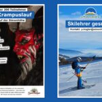 Jobanzeige für Skilehrer und Werbung für den Krampuslauf auf der Simonhöhe