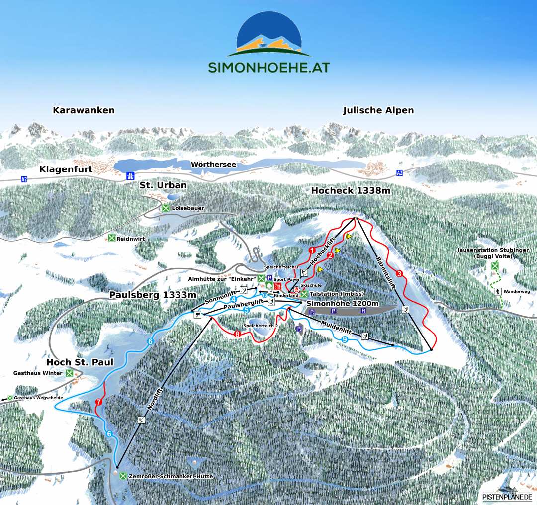 Lifte und Pisten im Pistenplan Simonhöhe